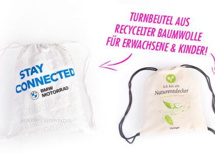 Bedruckte Turnbeutel Recycelte Baumwolle Werbeartikel GRS Sonderanfertigung