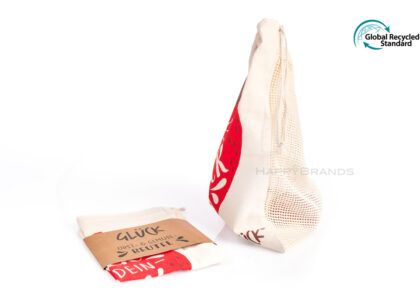 Articolo promozionale eco-bag, rete vegetale stampata in cotone riciclato GRS